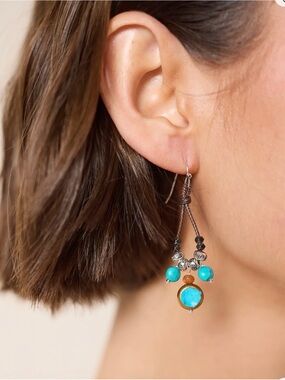 🔘NATURAL LIFE “ Telluride” Turquoise and Gold Drop Bead Earrings